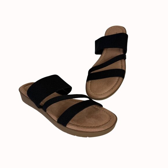 St Johns Bay Strappy Sandals Size 7.5 Black Memory Foam Flat Comfort Summer Fash - Picture 13 of 13